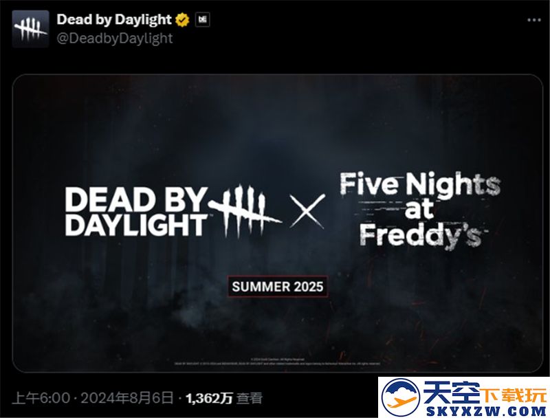 黎明杀机和五夜后宫玩具熊宣布将在2025年进行全新联动合作的消息引发玩家期待